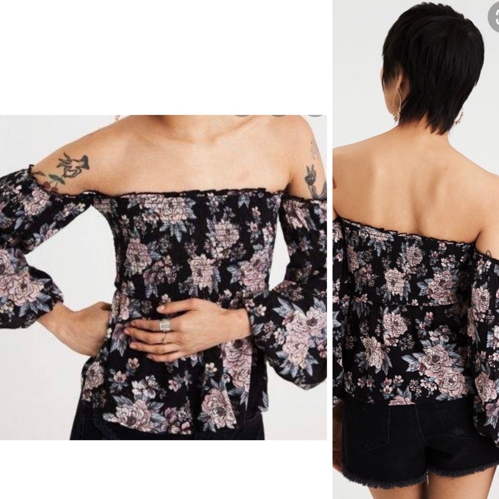 American Eagle Smocked Off the Shoulder Floral Top